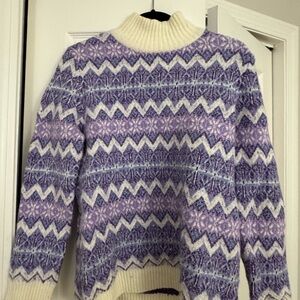 Talbots Purple and Cream Patterned Turtleneck Sweater